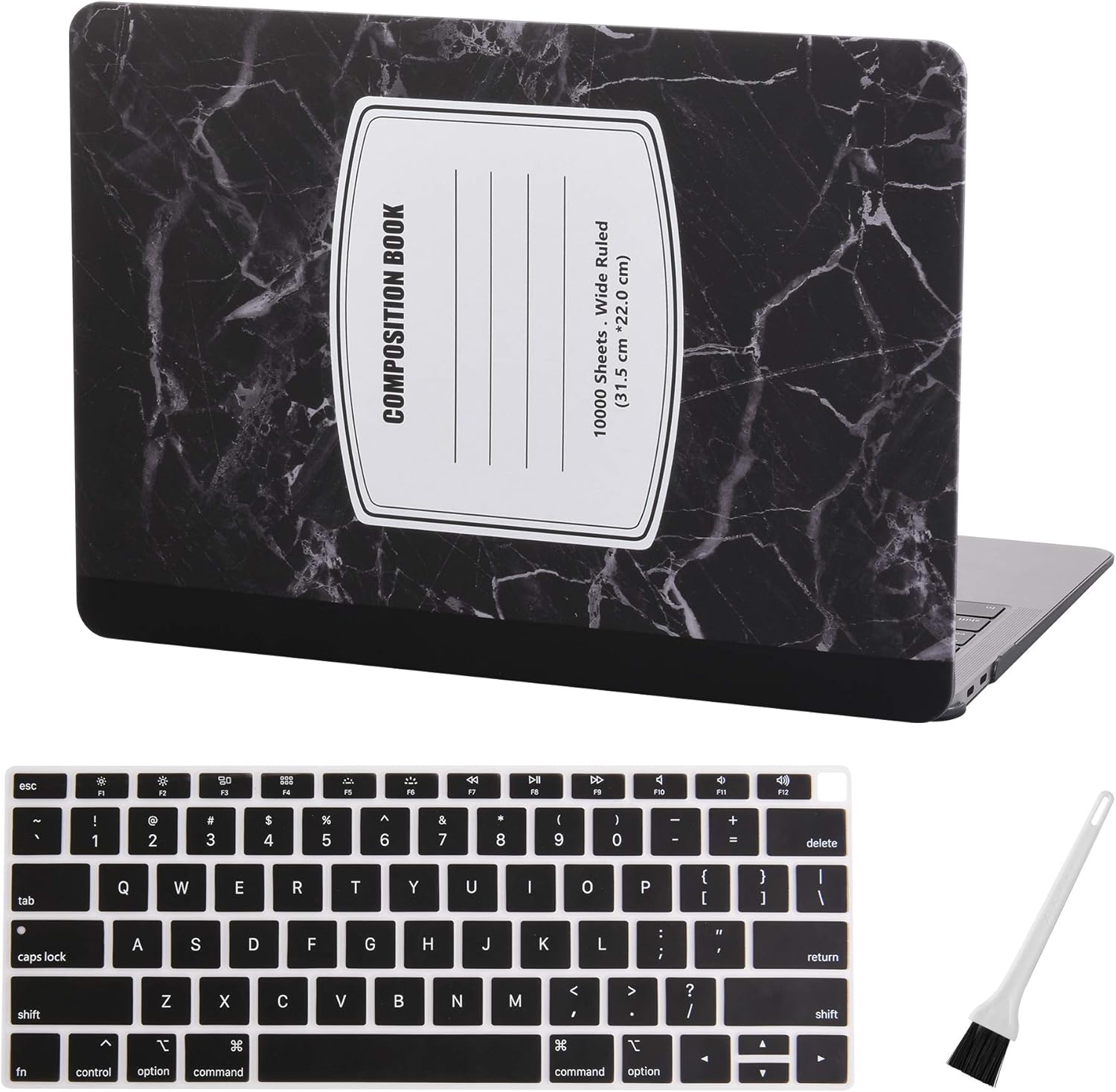 MacBook air 13 Inch Case A1932 MacBook Case Cover MacBook Air 13 Inch Keyboard Cover (2018 2019, Touch ID) Laptop Plastic Hard Cover MacBook Air Case with Dust Brush (Marble Notebook-Black)