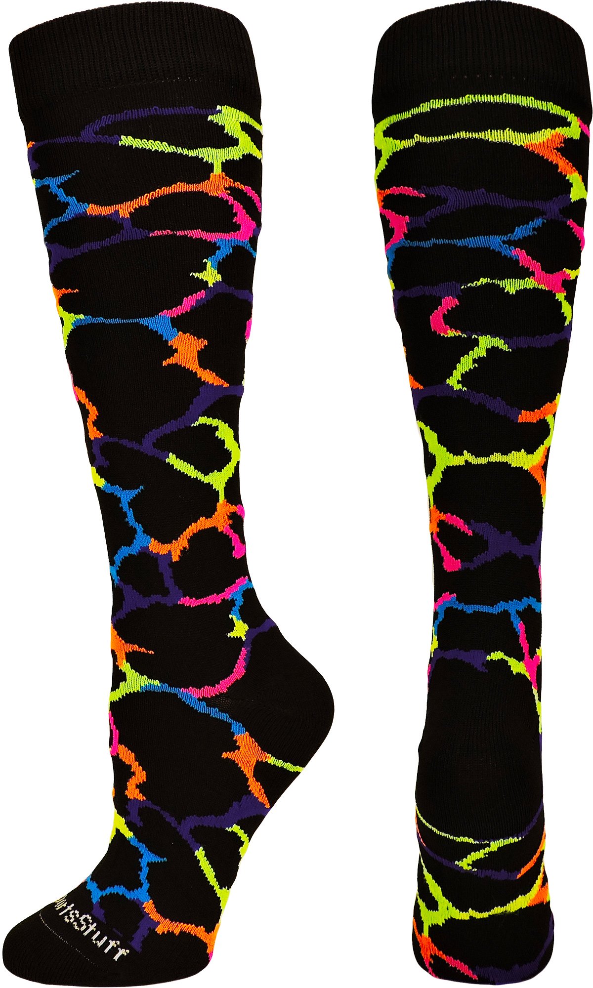 MadSportsStuff Calcetines sobre la pantorrilla con jirafa (jirafa de neón múltiple, mediano)