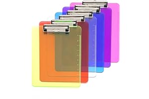 Adorox Set of 12 Standard Size Clipboards Clear Colorful Transparent Mix Assorted Colors (Multicolored 12 Pack)