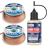 BEEYUIHF RMA Rosin Liquid Solder Flux Dropper (30 ml/1 Oz.) &amp; No Clean Desoldering Wick Braids 10ft (2Pcs 5ft 2.5mm) for Electronics Repair