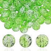 100Pcs 10mm Crackle Glass Beads for Jewelry Making - Round Spacer Crystal Beads Bulk, DIY Craft Supplies for Necklace Bracelet Earrings (Leaf Green Transparent)