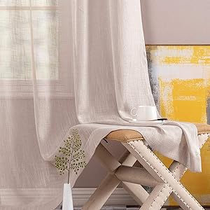 Linen Like Sheer Curtain Panels for Bedroom Sheer Curtains Rod Pocket Draps for Living Room 63 inches Long 2 Panels Taupe