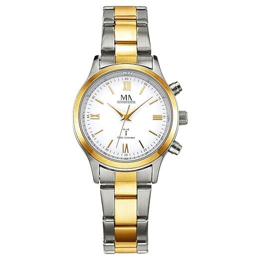 Meister Anker Damen Funkuhr Edelstahl 21cm gelb Quarz Mineralglas 490000057