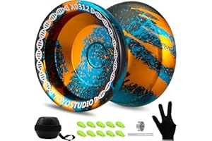 YOYOSTUDIO X0312 Unresponsive Finger Spin Yoyo Professional, Responsive Yoyo for Adults Kids 8-12, Trick Yoyo Professional with Yo Yo Bearing Kit, 10 Yo-Yo Strings, Case & Glove (Black Gold Blue)