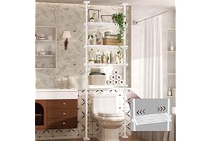 Goovilla Over The Toilet Storage Shelf, 4 Tier Bathroom Organizer Shelves with 64-124inch(H) 15-27inch(W) Adjustable No Drilling Tension Mounting, White Space Saver Bathroom Shelf Rack Above Toilet