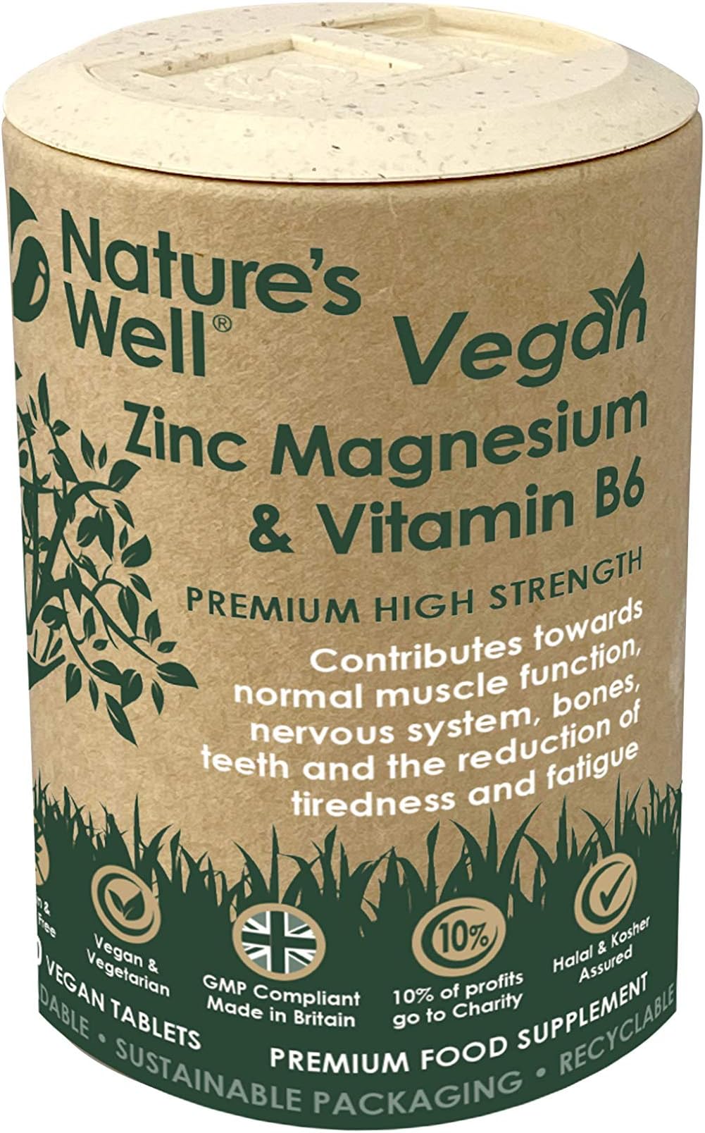 Vegan Zinc, Magnesium & Vitamin B6 Supplement, 100 Vegetarian Tablets. Halal & Kosher – Made in The UK by Nature’s Well (Pot)