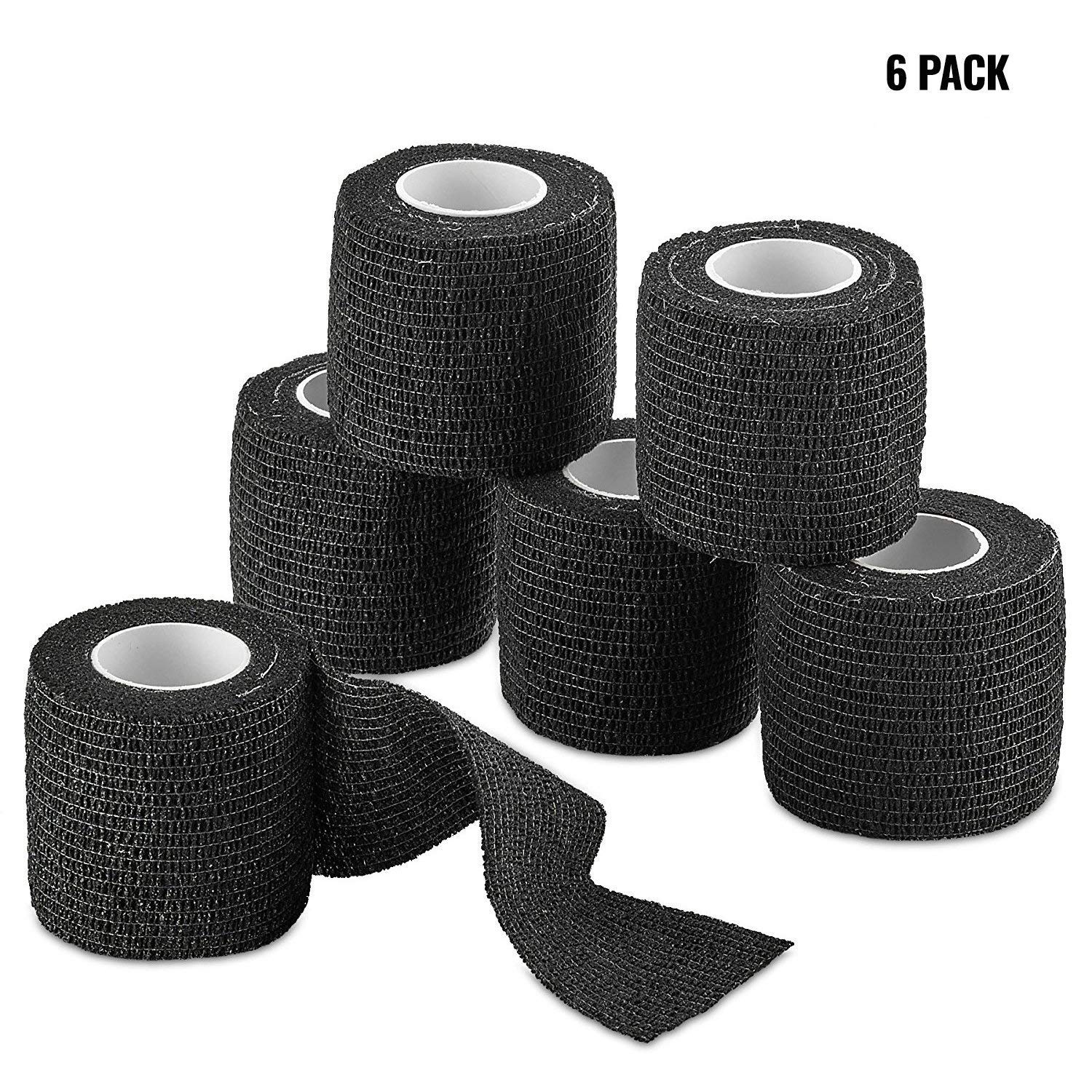 Self Adherent Cohesive Bandage Black Medical Wrap 6 Rolls 2" Wide x5