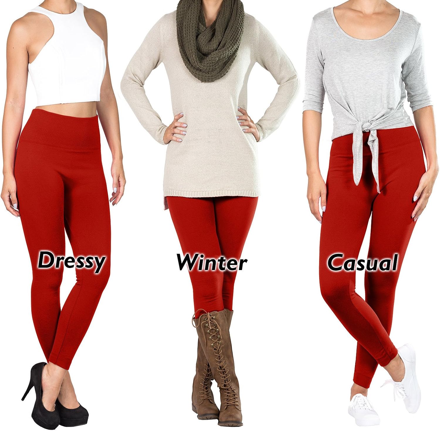 SATINA Fleece Lined Leggings High Waist Compression Slimming (One Size, Khaki) at  Women’s Clothing store