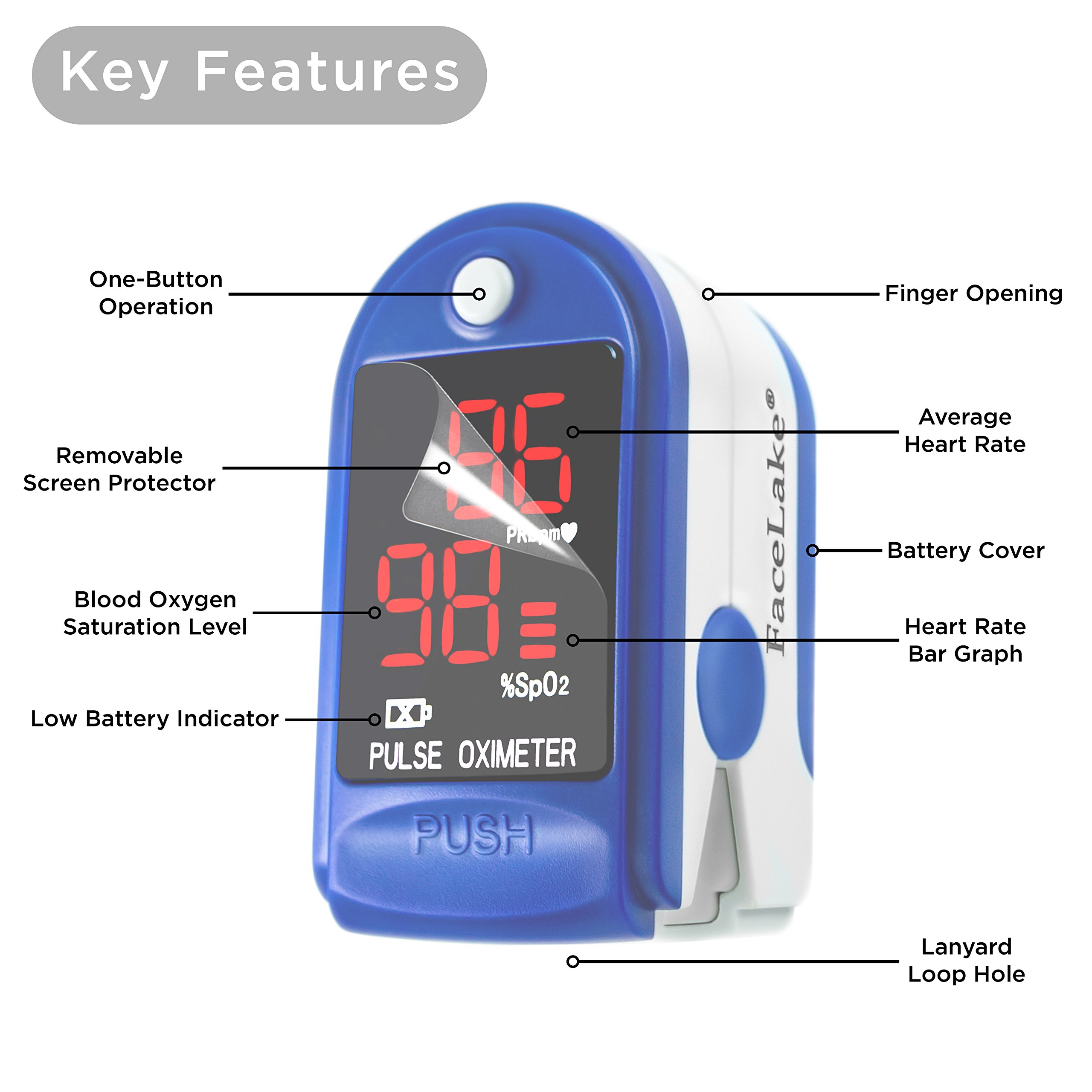 Galleon FaceLake FL400 Pulse Oximeter With Carrying Case, Batteries