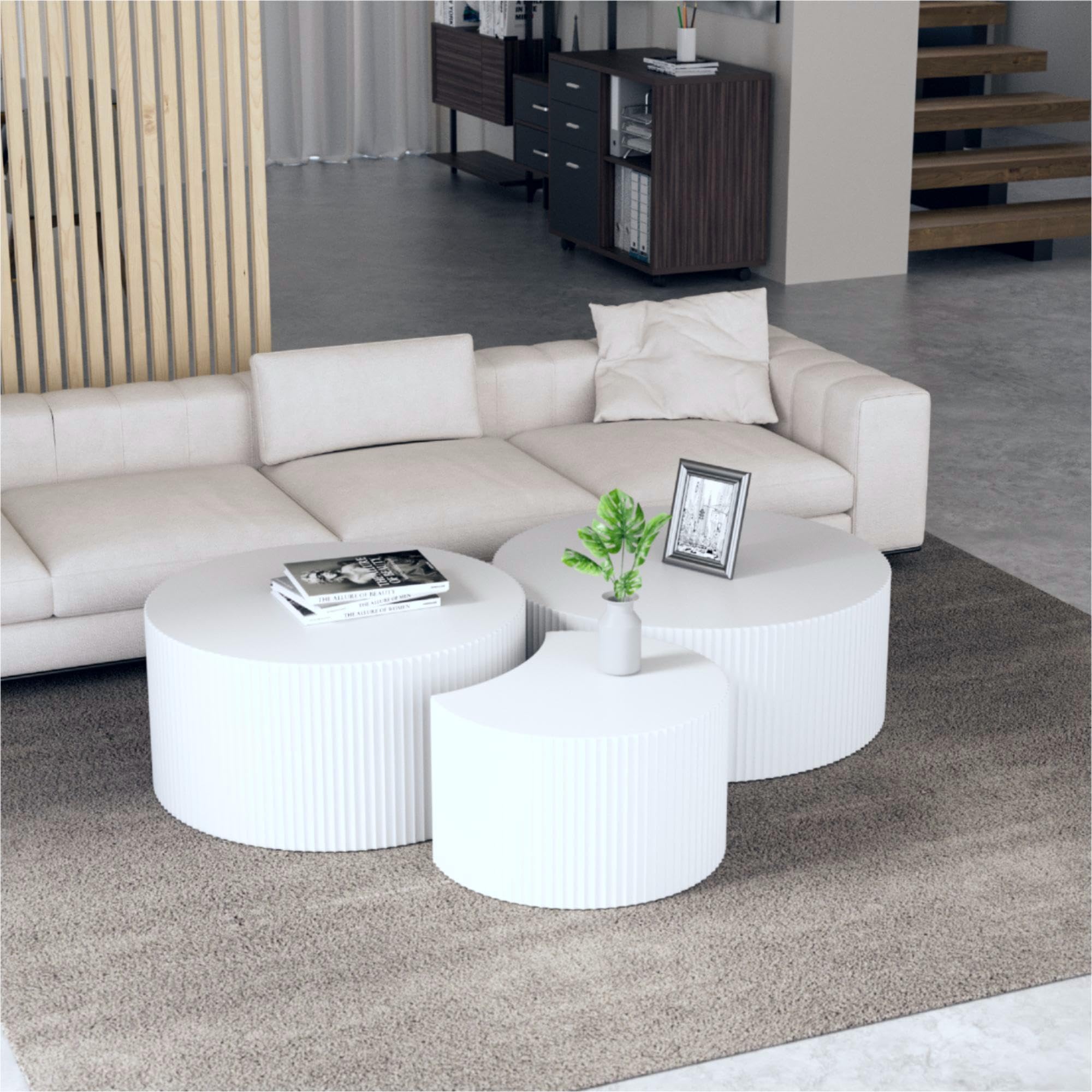 KEVINSPACE Round Coffee Table Set of 3, Modern