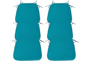 Millsilo D-Shaped Chair Cushions for Dining Chairs with Ties and Removable Cover, 2" Thick Dining Kitchen Chair Pads, Indoor Dining Room Non-Slip Backing Seat Cushions Set of 6, 16.5" x 16.2", Teal