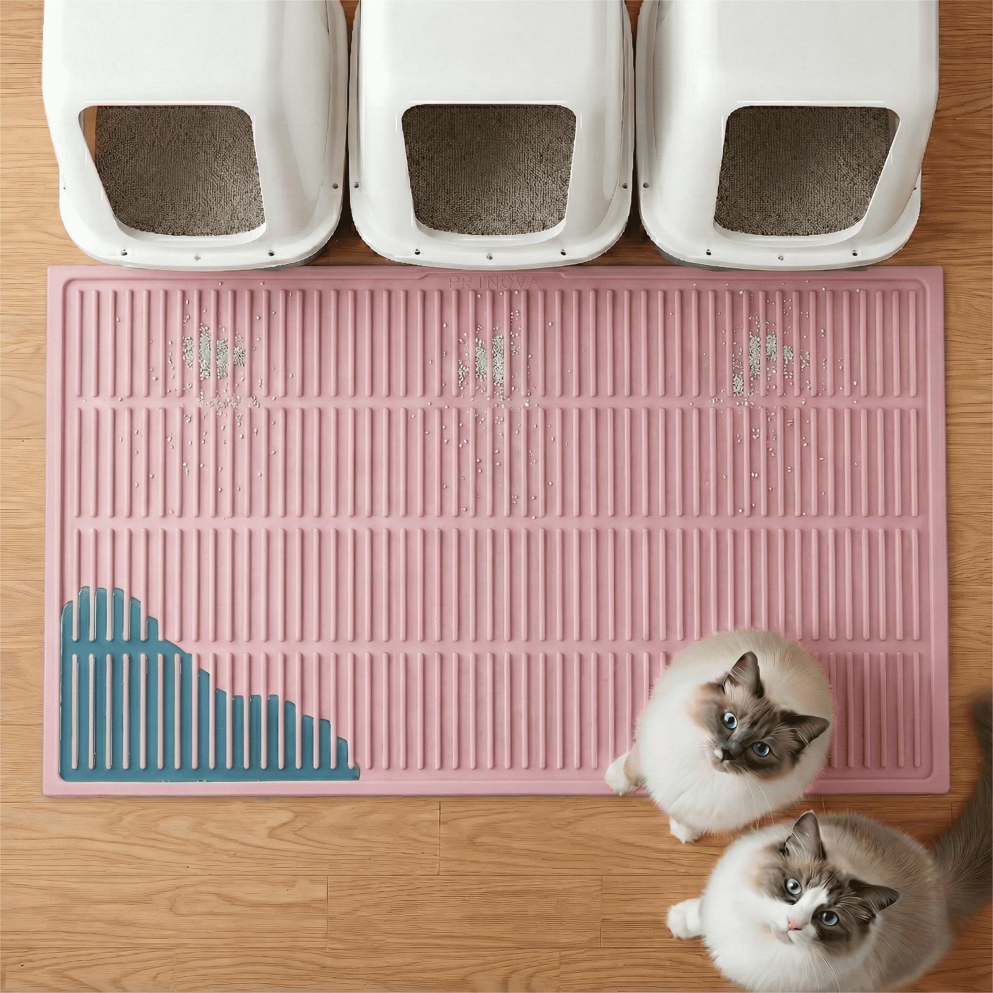 PetNova Extra Large Litter Mat: XL 39"x29" Silicone Waterproof Groove Design Litter Trapping Mat Easy to Clean for Multiple-Cats - Jumbo Non-Slip Cat Box Rug for Floor (Pink) Image