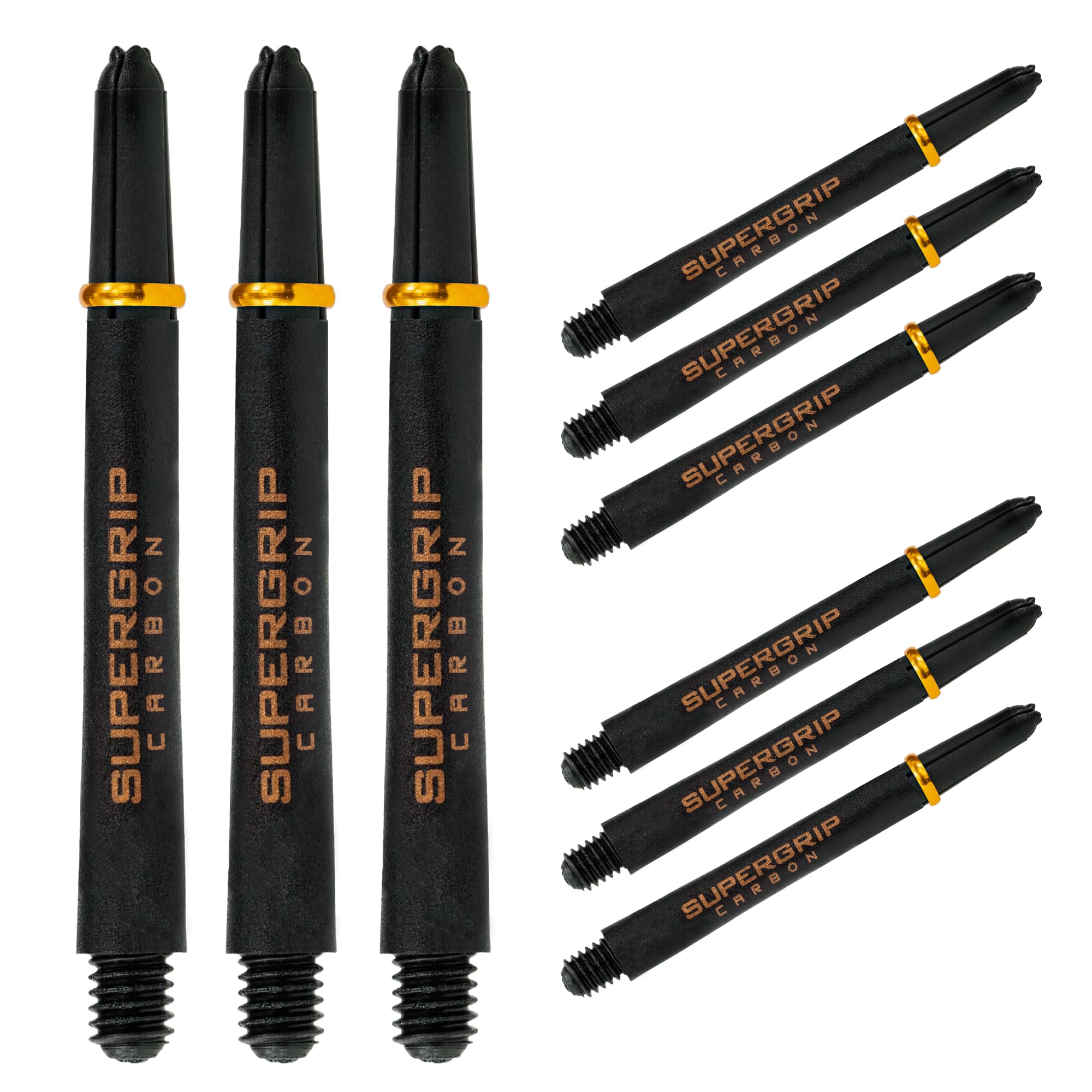 Harrows Darts 3 x Sets of SuperGrip Carbon Dart Stems - 9 Dart Shafts in Total - Available in 3 sizes - Tough Carbon Composite - Medium Gold