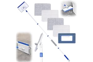 LIYFUHY Baseboard Cleaner Tool with Long Handle,Wall Cleaner Mop with Extendable Handle 1 Stiff Bristles mop Head and 4 Reusable Cleaning Pads，Duster for Cleaning Tile Ceiling Window Skirting Board (Blue)