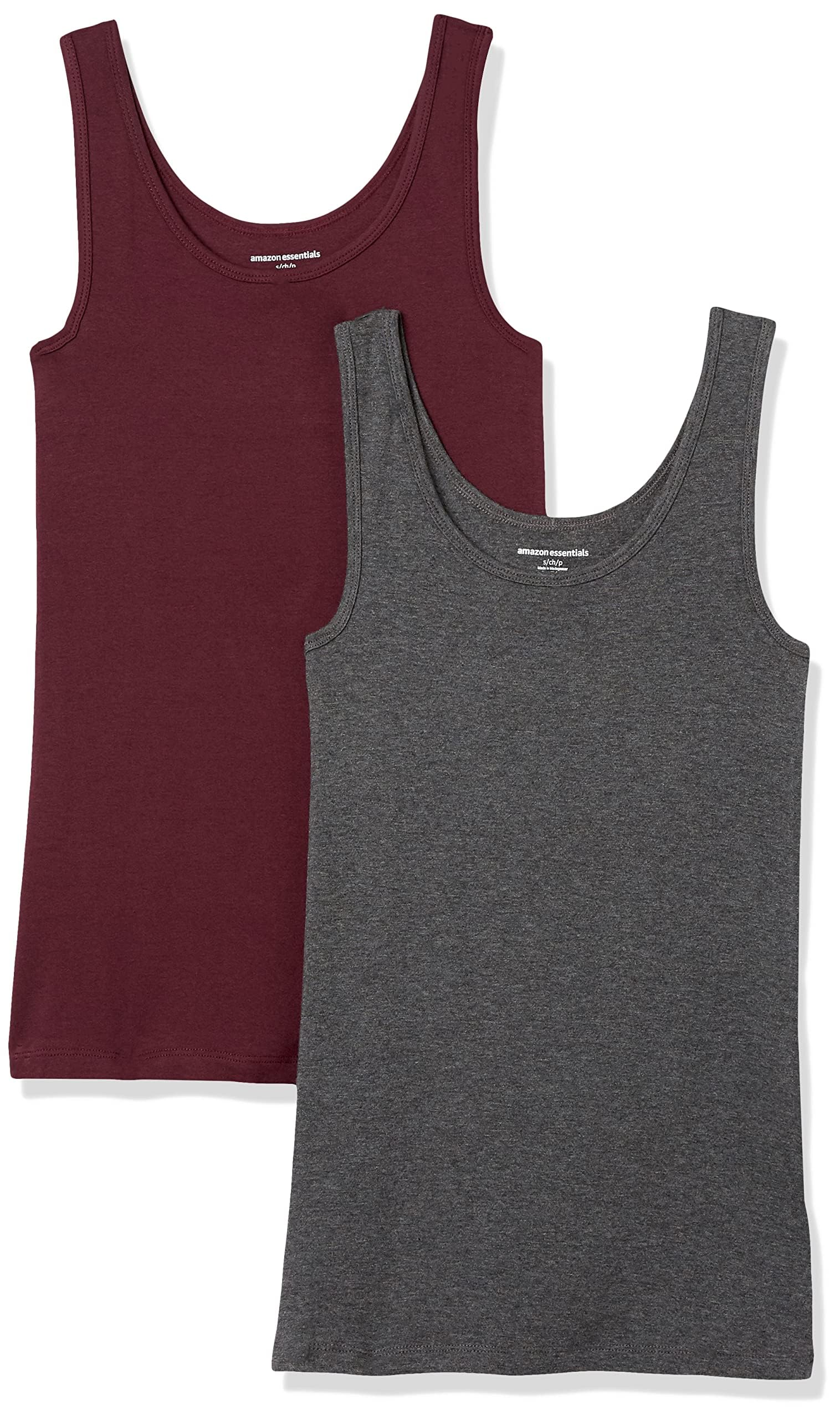 Photo 1 of Amazon Essentials Women's Slim-Fit Tank Top, Pack of 2, Burgundy/Charcoal Heather, Large