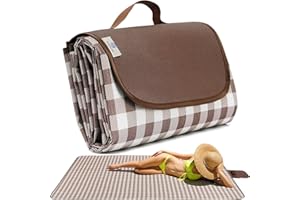 HX&OD Picnic Blanket Outdoor Extra Large Picnic Mat 80"X60" Camping Blanket Beach Blanket Foldable Waterproof Sand Mat Hiking Travel Family Concerts(Brown)