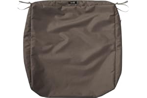 Classic Accessories Ravenna Water-Resistant 25 x 25 x 5 Inch Square Outdoor Seat Cushion Slip Cover, Patio Furniture Chair Cushion Cover, Dark Taupe, Patio Furniture Cushion Covers