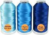 New brothread 3 Pack 5000M Polyester Embroidery Thread Blue Colors view 1