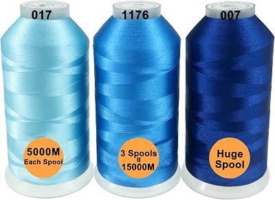 New brothread 3 Pack 5000M Polyester Embroidery Thread Blue Colors