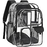 PACKISM Clear Backpack for School - 18 Inch Extra Large Heavy Duty Clear Bookbag for Boys, See Through PVC Transparent School Backpack with 3 Front Pockets, Black (Age 12+)