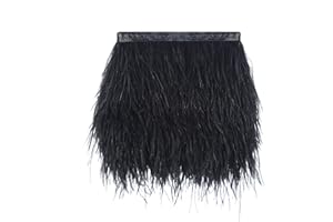 AWAYTR Ostrich Feather Trim Fringe - Satin Ribbon Dress Sewing Crafts Costumes Decoration Pack of 2 Yards (Black)