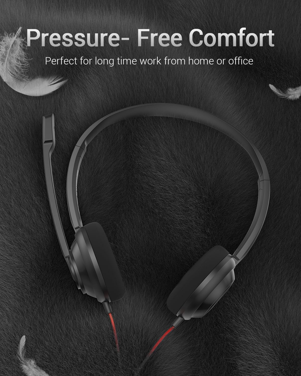 NUBWO HW02 USB Computer Headset with Clear Chat Microphone, Lightweight On-Ear Wired Headset for MS Teams, Skype, Webinars, Call Center and More (Black)