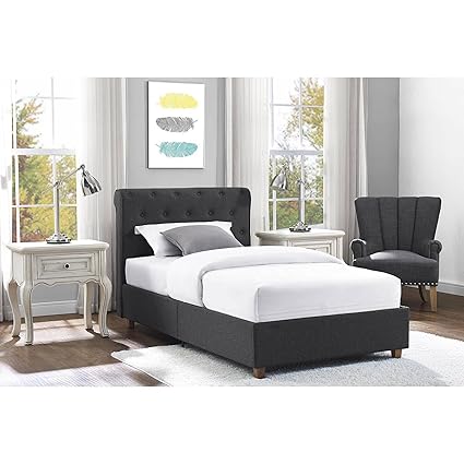 Amazon Com Gray Linen Upholstered Bed Twin Size Scroll