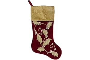 Northlight 20.5-Inch Velvet Gold and Maroon Etched Cuff Christmas Stocking