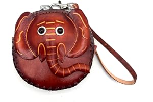 XYC INNOVATION Handmade 3D Cute Animal Cartoon Leather Cowhide Coin Purse, Wallet, and Key Case - Zippered Pouches with Wristband Clutch for Easy Hand-Holding and Gift Giving New Coin Purse (Elephant Round)