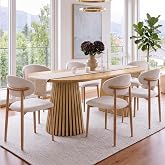 7-Piece Extendable Dining Table Set, 70" Natural Table with 6 Fabric Chairs | 39.3-70.8 In Extendable Table, Dual Slatted Pedestals with 6 Natural Metal Frame Chairs, Farmhouse Dining Set for Kitchen
