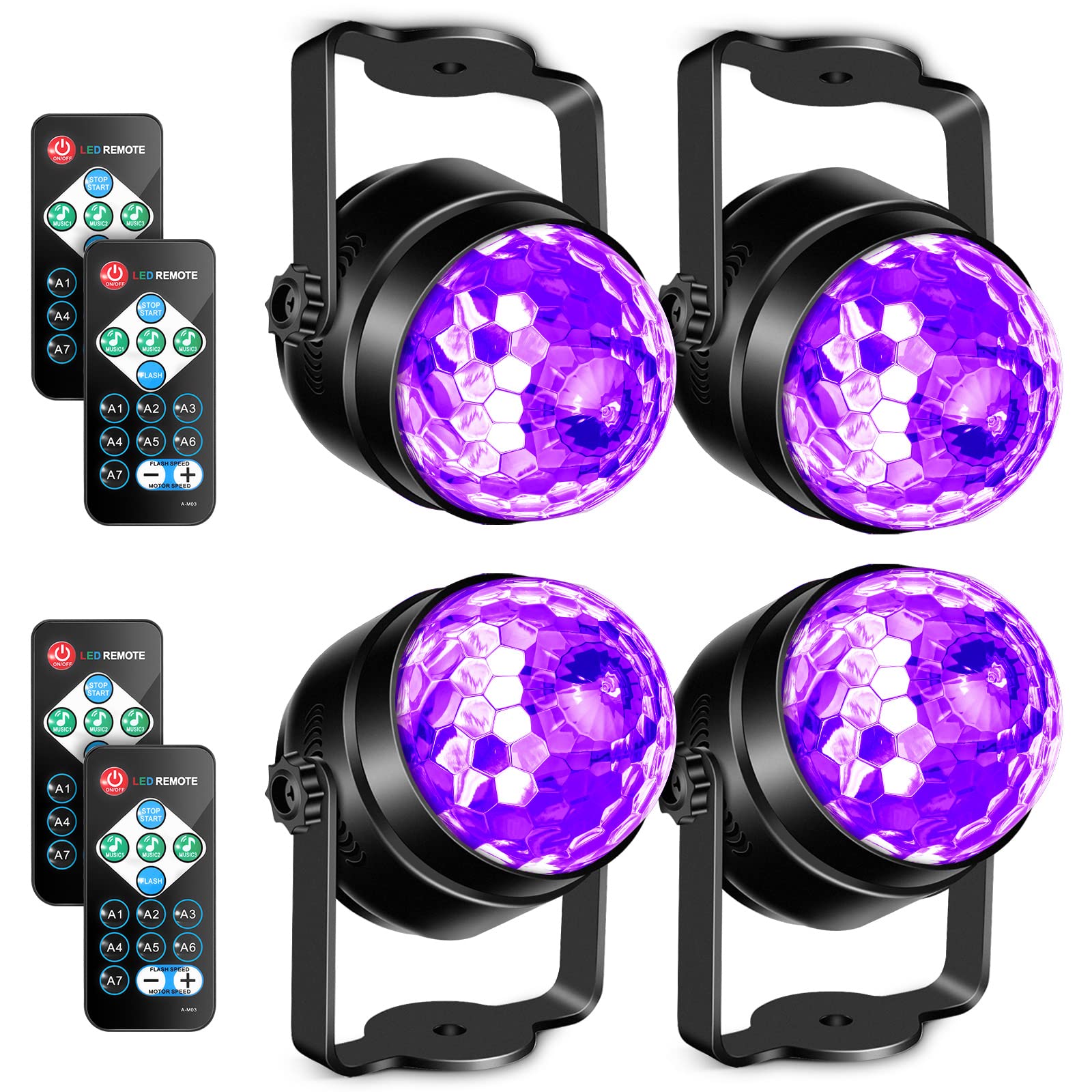 Photo 1 of *ONLY 3* Litake Black Light for Glow Party, 6W UV LED Disco Ball Strobe Lights for Dark Party Supplies, Sound Activated with Remote Control, Dj Light for Halloween Xmas Birthday Party Home Decorations, 4 Pack