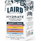 Laird Superfood Hydrate Electrolyte Drink Mix with Coconut Water, Variety Pack, 10 Single Serve Stick Packs, 0g Added Sugar, No Artificial Ingredients