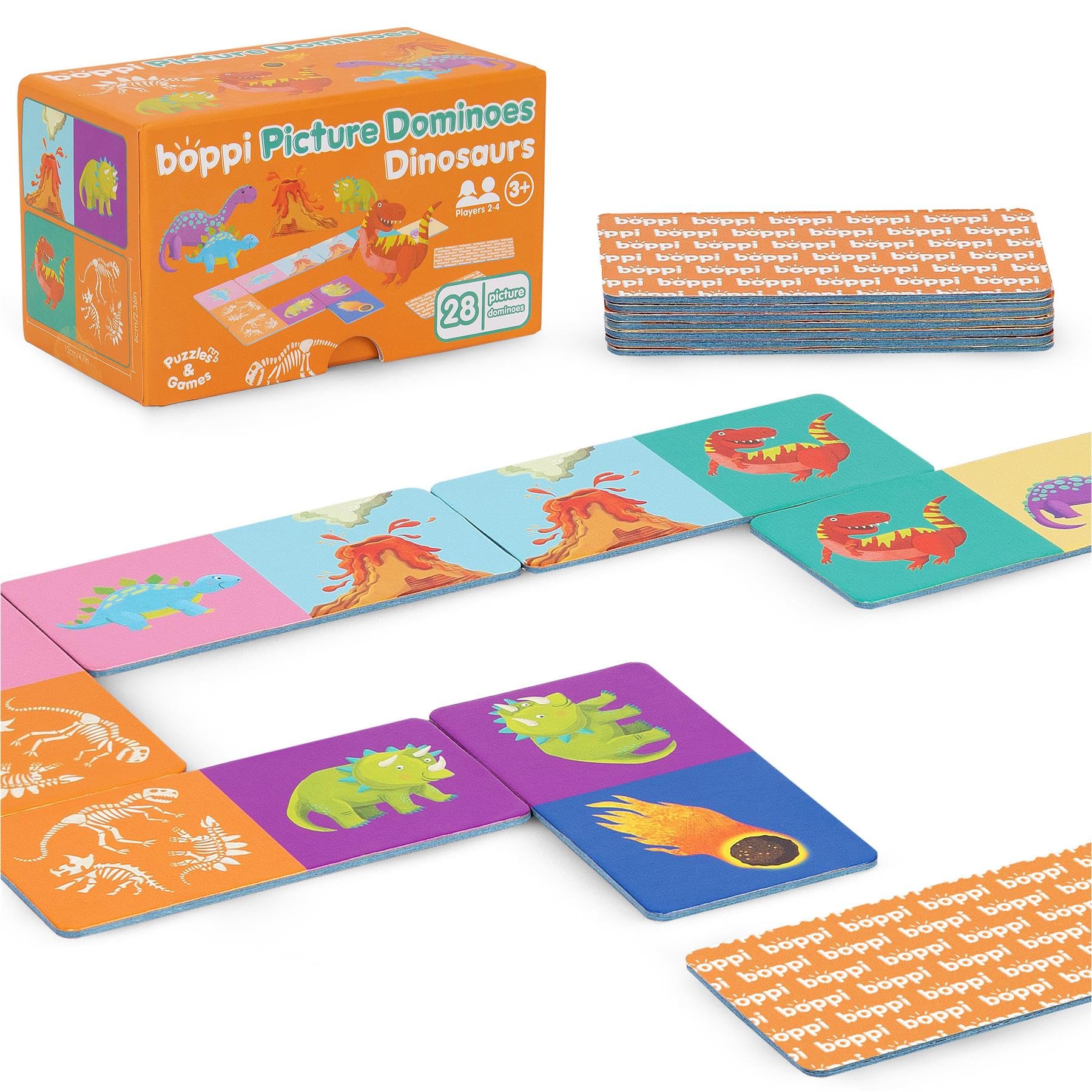 boppi Dominoes Set Picture Game for Toddlers - Colourful Dinosaur Themed Montessori/STEM Dominoes For Children - Games for 3 Year Olds and Up