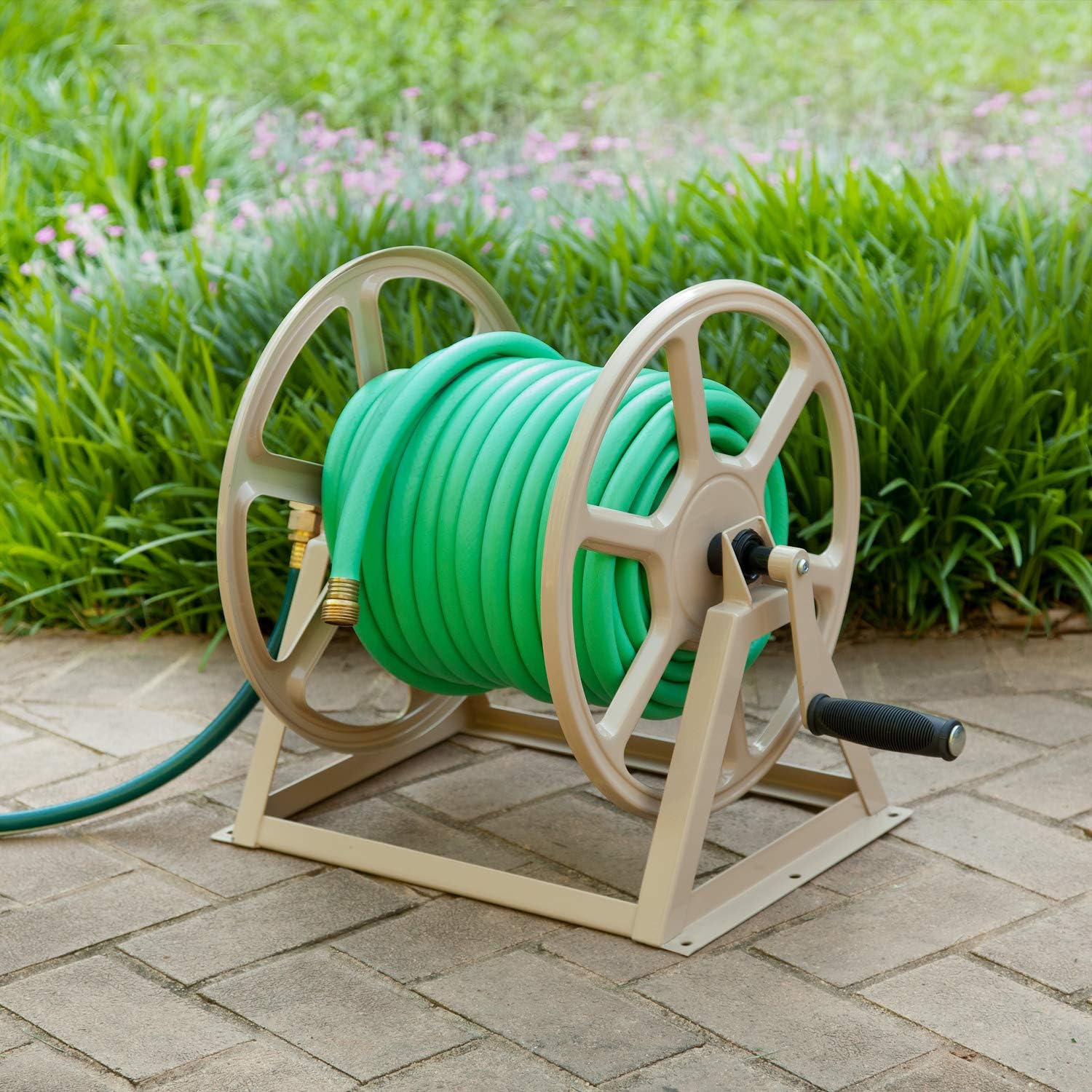 Liberty Garden 709 Steel Wall/Floor Mounted Hose Reel, Holds 200-Feet of 5/8-Inch Hose - Tan : Garden & Outdoor