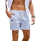 JMIERR Mens Linen Shorts Casual 5"/ 7" Cotton Elastic Waist Drawstring Summer Vacation Beach Shorts with Pockets