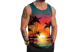 VOGSTART Mens Hawaiian Beach Tank Tops Summer Vacation Muscle Top Graphic Sleeveless Shirts (S-3XL)