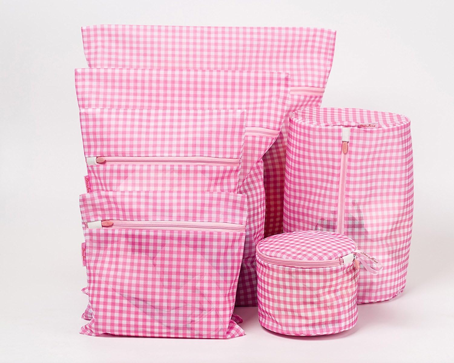 Set of 6 Delicates Mesh Laundry Bags, Dearjana Fine Mesh Bra lingerie Protection Plaid Washing Bag for Blouse, Stocking, Underwear, Bra(Pink)