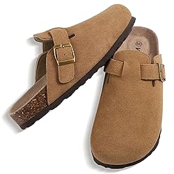 KIDMI Women's Genuine Suede Clogs Cork Footbed