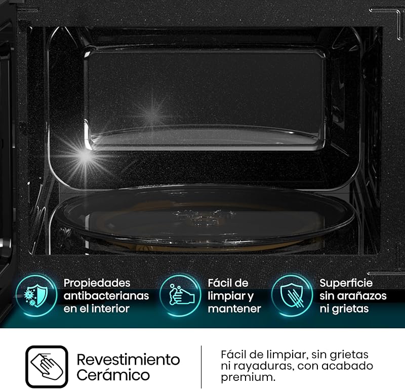 H23MOBP2H4 - micro-ondas de 23 litros, potência de 800W, botões rotativos mecânicos, abertura Smart Tab, limpeza fácil com revestimento interior cerâmico, cor preta