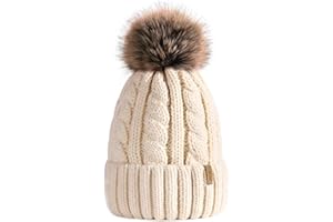 FURTALK Winter Beanie Knit Hat for Women Warm Fleece Lined with Faux Fur Pom Poms Womens Thick Ski Hats Knitted Skull Cap
