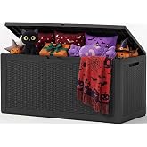 Outdoor Storage Box, 180 Gal Waterproof Resin Deck Box w/ Support Rod | UV Resistant Lockable Package Delivery Bin, Shoe, Patio &amp; Garden Tools Storage, Toy Cabinet, Ottoman, Indoor/Outdoor