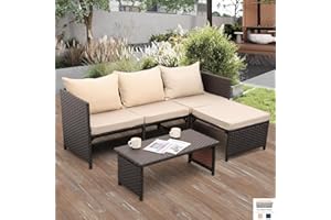 Valita 3 Piece Patio Set Outdoor Furniture Set Patio Conversation Sets Outdoor Sectional Sofa Patio Loveseat Coffee Table with Non-Slip Cushions,Khaki