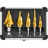 IRONANT 5PCS Spiral Flute Titanium HSS Step Drill Bit Set for Metal Unibit | 50 Sizes Spiral Grooved High Speed Steel TiAlN Step Bits with Aluminum Case for Sheet Metal, Aluminum, Iron and Plastic