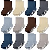 JAKIDAR 12 Pack Baby Toddler Socks Non Slip Grip Cotton Crew Socks for Boys Girls Infants Kids