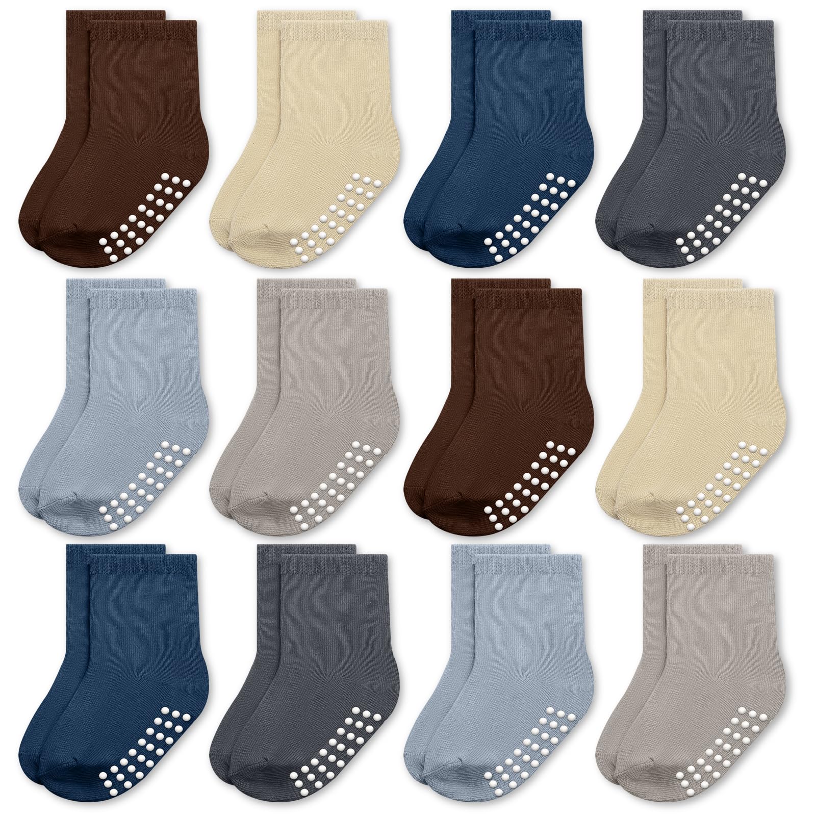 Photo 1 of JAKIDAR 12 Pack Baby Toddler Socks Non Slip Grip Cotton Crew Socks for Boys Girls Infants Kids, Sports Blue, 6-12 Months
