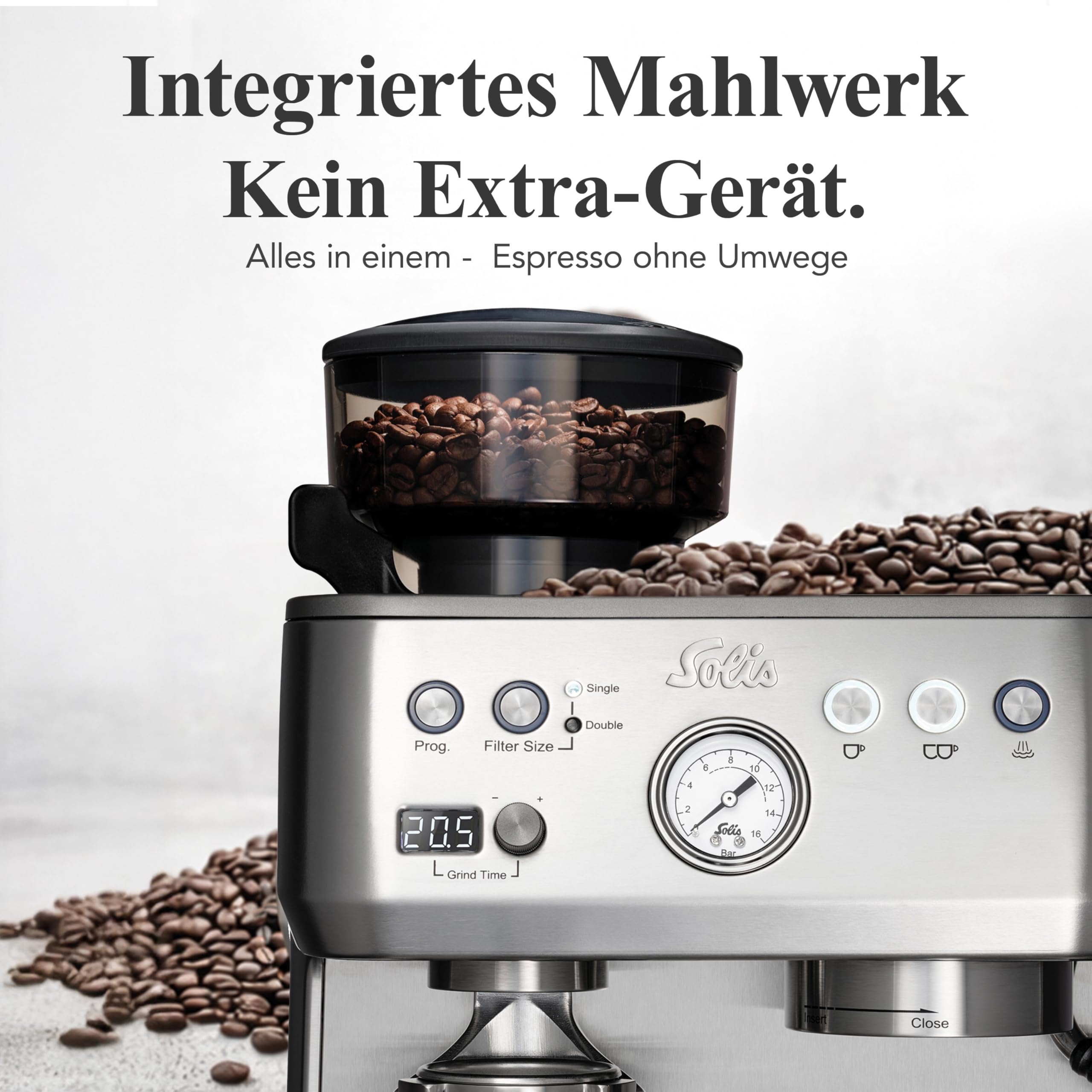 Solis Grind & Infuse Perfetta 1019 Siebträgermaschine - Kaffeemaschine mit Mahlwerk - Integrierte Zero Static Kaffeemühle - Espressomaschine mit Dampf- und Heißwasserfunktion - Edelstahl 2
