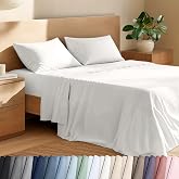 Bare Home 100% Organic Cotton Percale Sheet Set (Queen, White) | 100% Organic Cotton, Crisp Percale Weave, Lightweight &amp; Breathable, Cooling, Deep Pocket 6 to 15 Inches