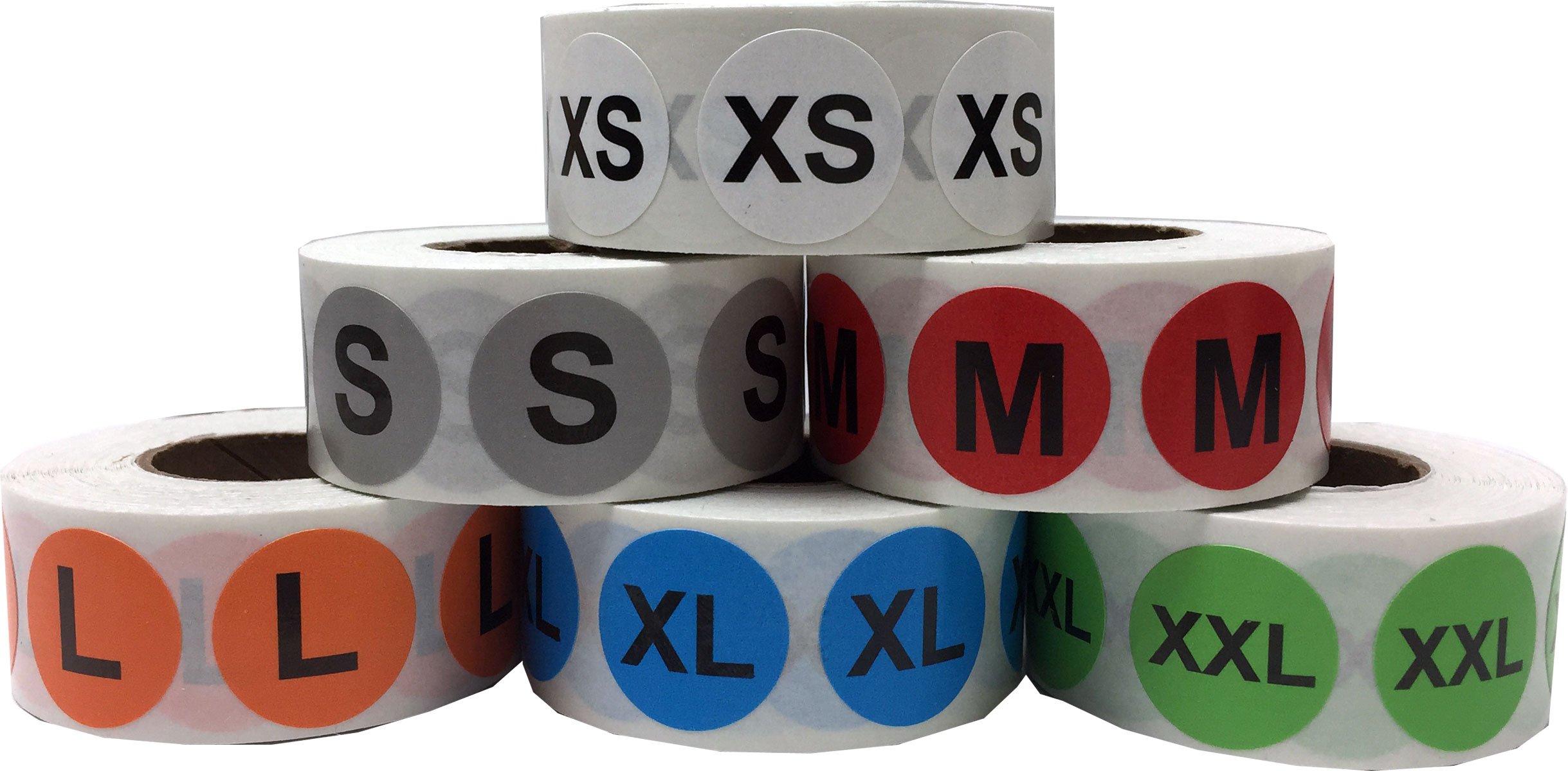 6 Different Color Coding Standard Size Stickers for Shirts 19.1 mm 0.75 Inch Round 500 Each Size 3000 Total Count