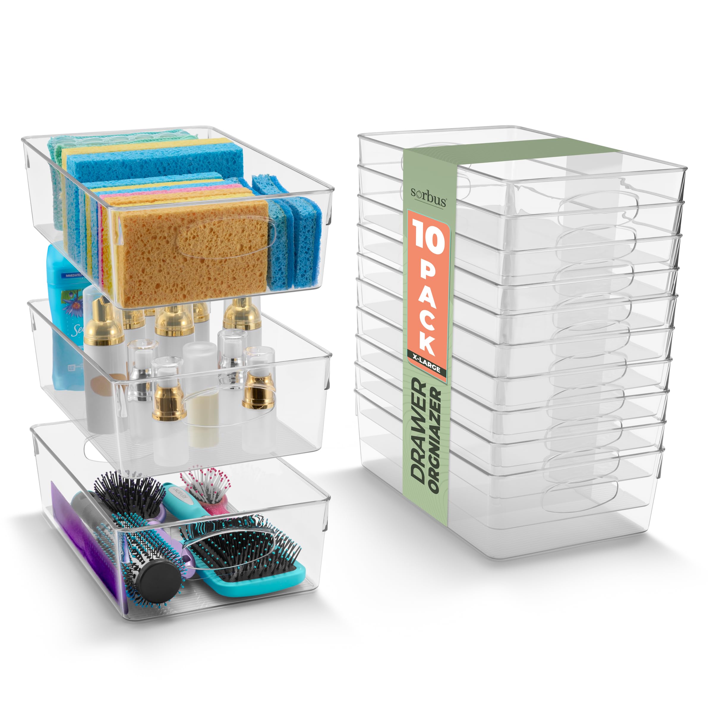Photo 1 of Sorbus XL Clear Plastic Storage Bins for Organizing, 10 Pack Clear Organizer Bins with Handles, Plastic Storage Bins for Closet, Pantry, Fridge, Medicine Cabinet Organizer, Shelves, Freezer, Drawer