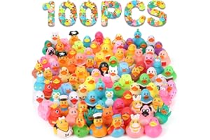 DMSKY 100 Pack Rubber Ducks in Bulk, Assorted Duckies for Jeeps Ducking, Rubber Duckies for Baby Bath Toys, Kids Bath Pool Toys Birthday Gifts Party Favors
